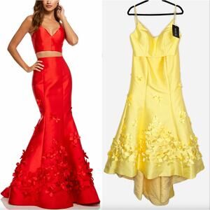 NWT Sherri Hill 52580 Two Piece Floral Applique Mermaid Skirt Gown Dress Set 8